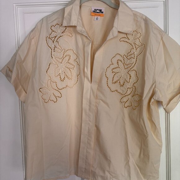 Women's Short Sleeve Eyelet Resort Button-Down Shirt - Future Collective w/Jenny - Picture 2 of 8